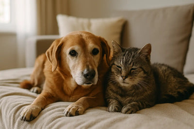 Cane anziano riposa su una coperta, simbolo di benessere nella terza età