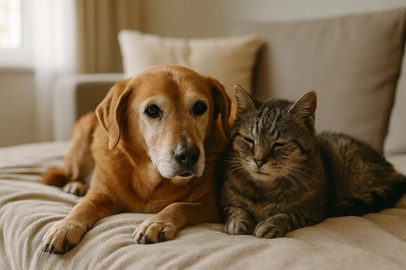Cane anziano riposa su una coperta, simbolo di benessere nella terza età