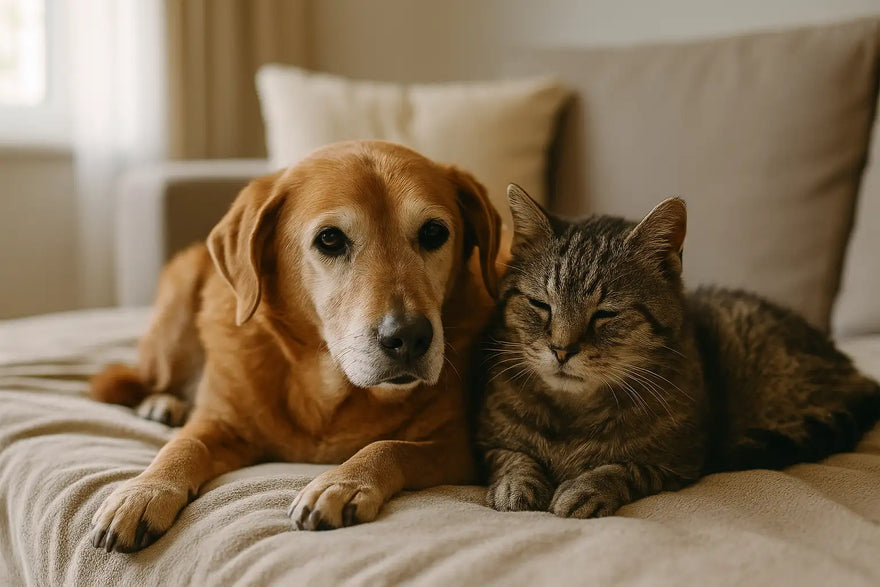 Cane anziano riposa su una coperta, simbolo di benessere nella terza età