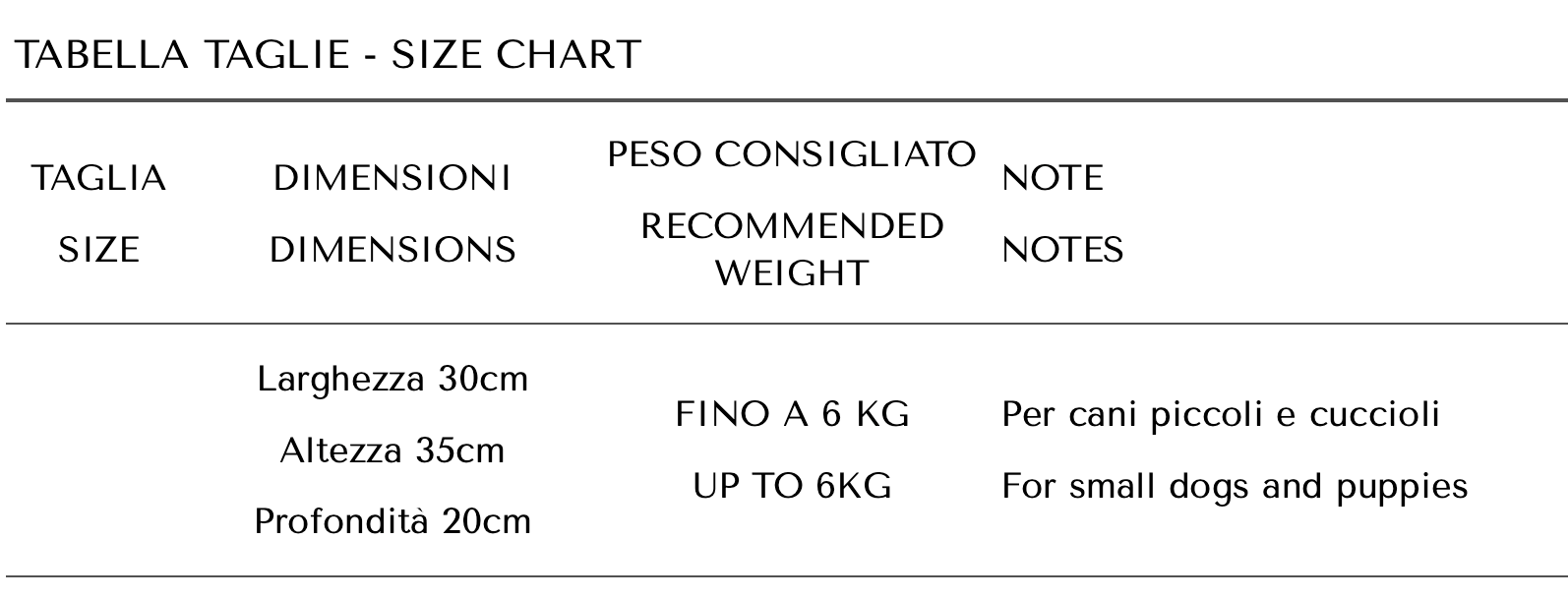 Guida alle taglie PetBoutique