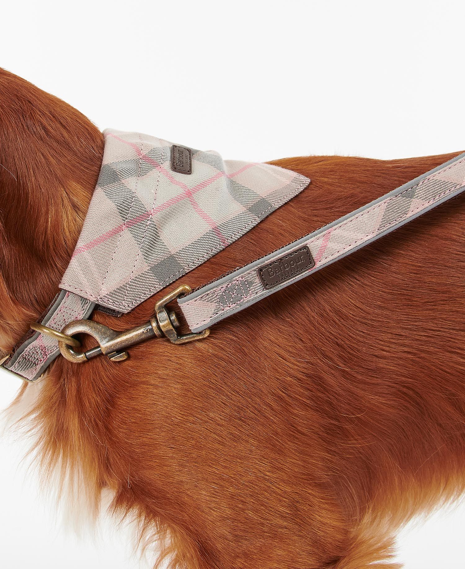 Barbour - Taupe Pink Tartan Reflective Dog Leash