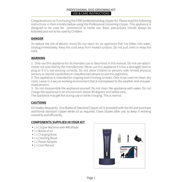 Aries - Tosatrix Professional Grooming Clipper cordless - Detergenti e Igiene