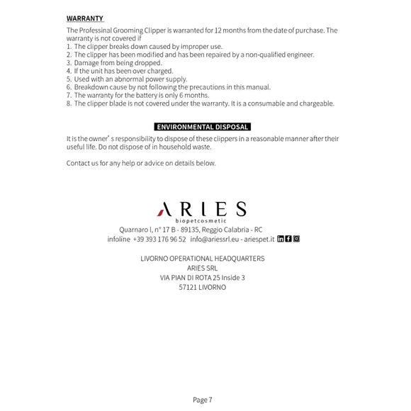 Aries - Tosatrix Professional Grooming Clipper cordless - Detergenti e Igiene