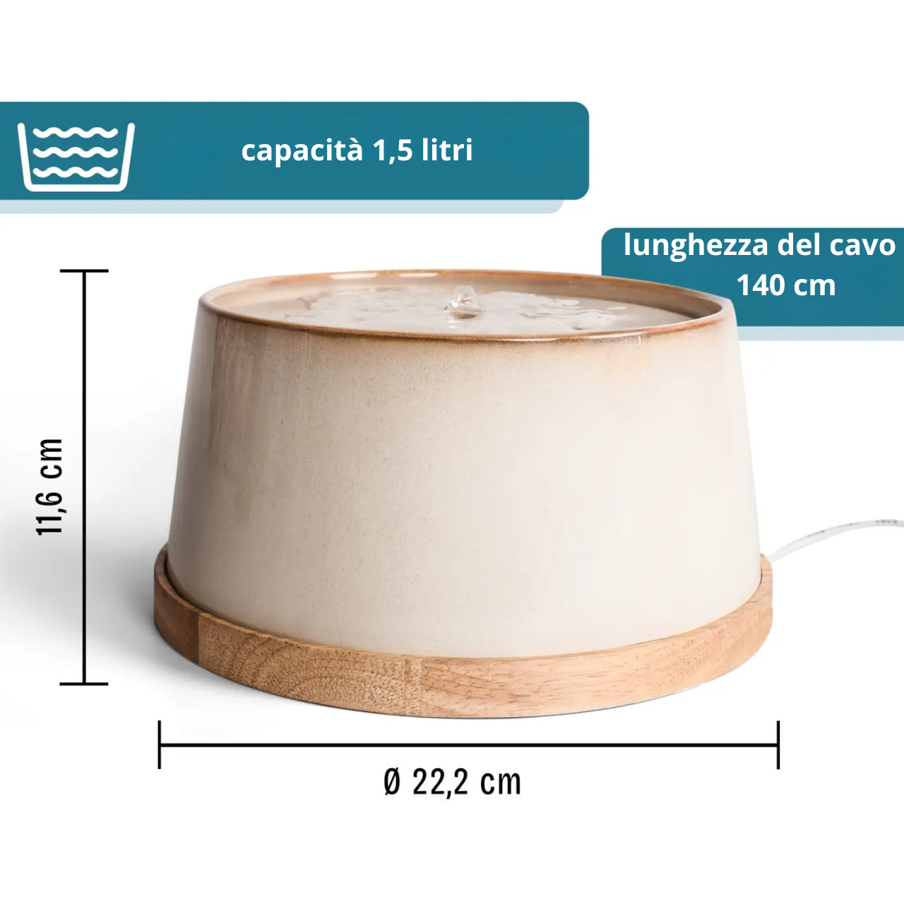 Ne&No - Fontana in ceramica + Base in bambù I Induzione