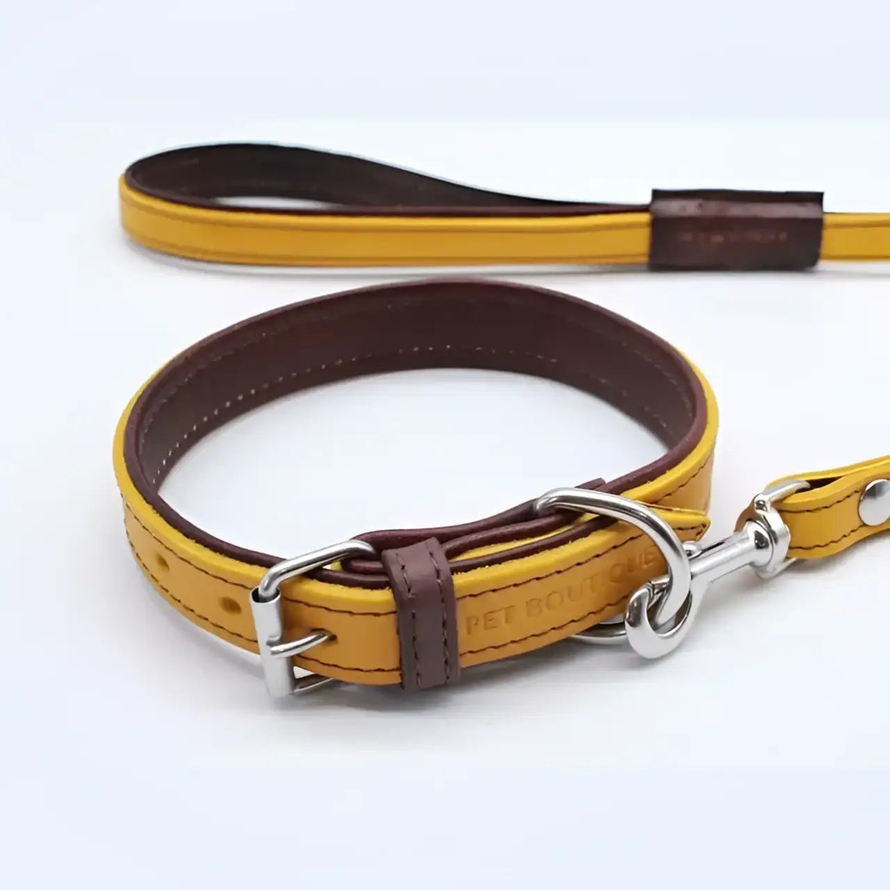 Jet line set in mustard leather dark brown pet Pet Boutique