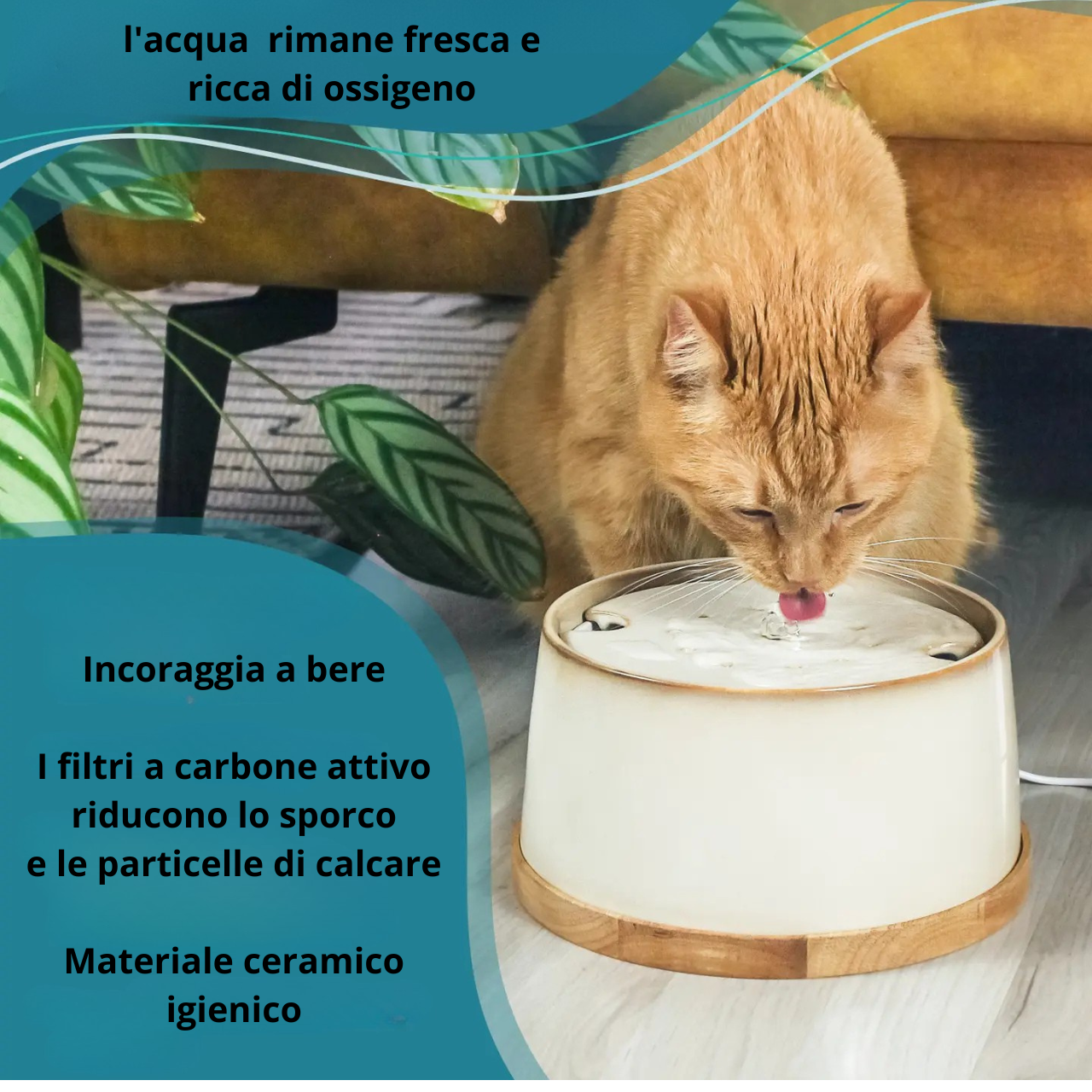 Ne&No - Fontana in ceramica + Base in bambù I Induzione