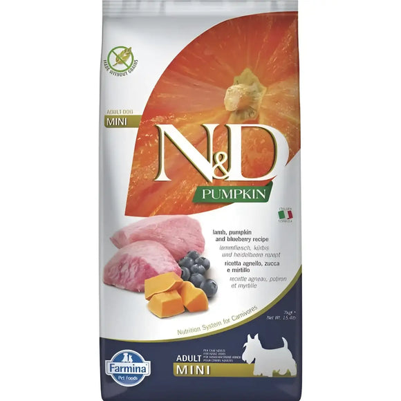 N&D Pumpkin Grain Free Agnello e Mirtilli Mini - 7 Kg - Super Premium