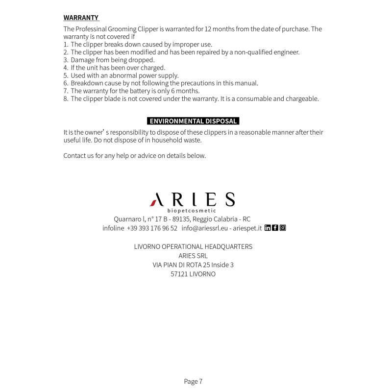 Aries - Tondeuse de toilettage professionnelle sans fil Tosatrix