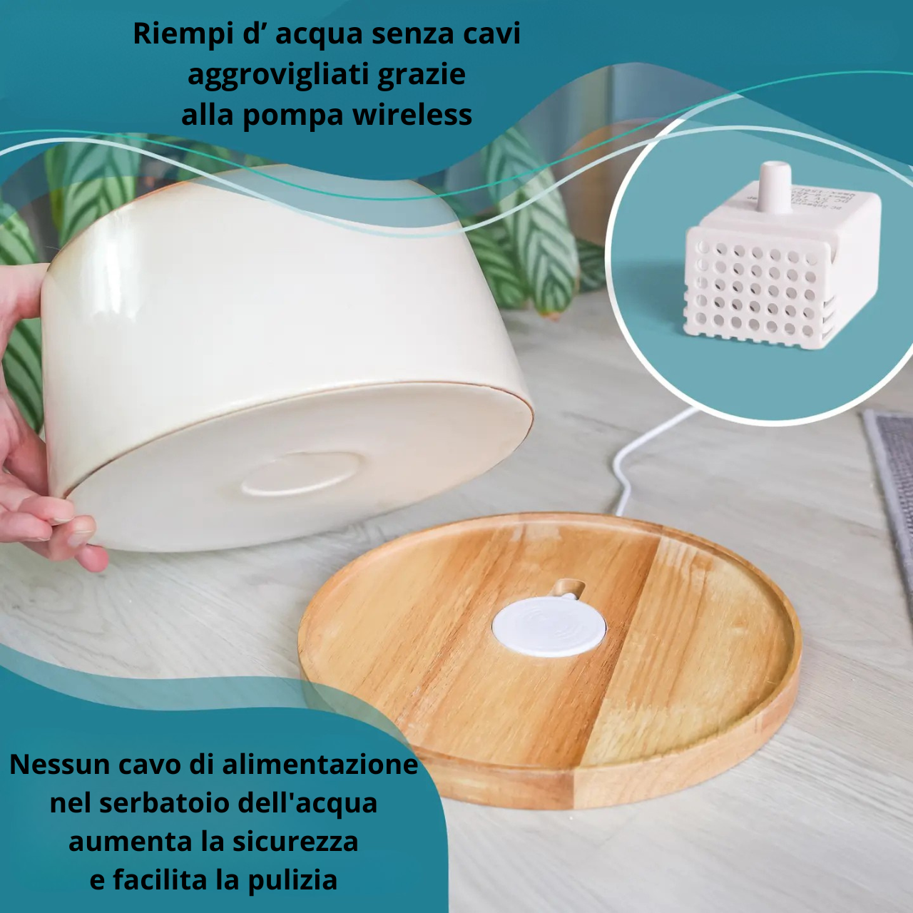 Ne&No - Fontana in ceramica + Base in bambù I Induzione